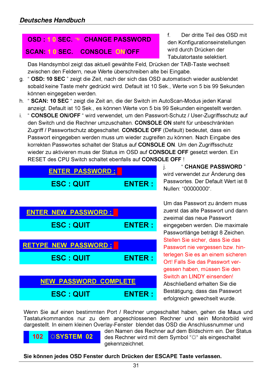 Lindy 32512, 32514, 32505, 32503, 32504, 32513 user manual Enter Password 