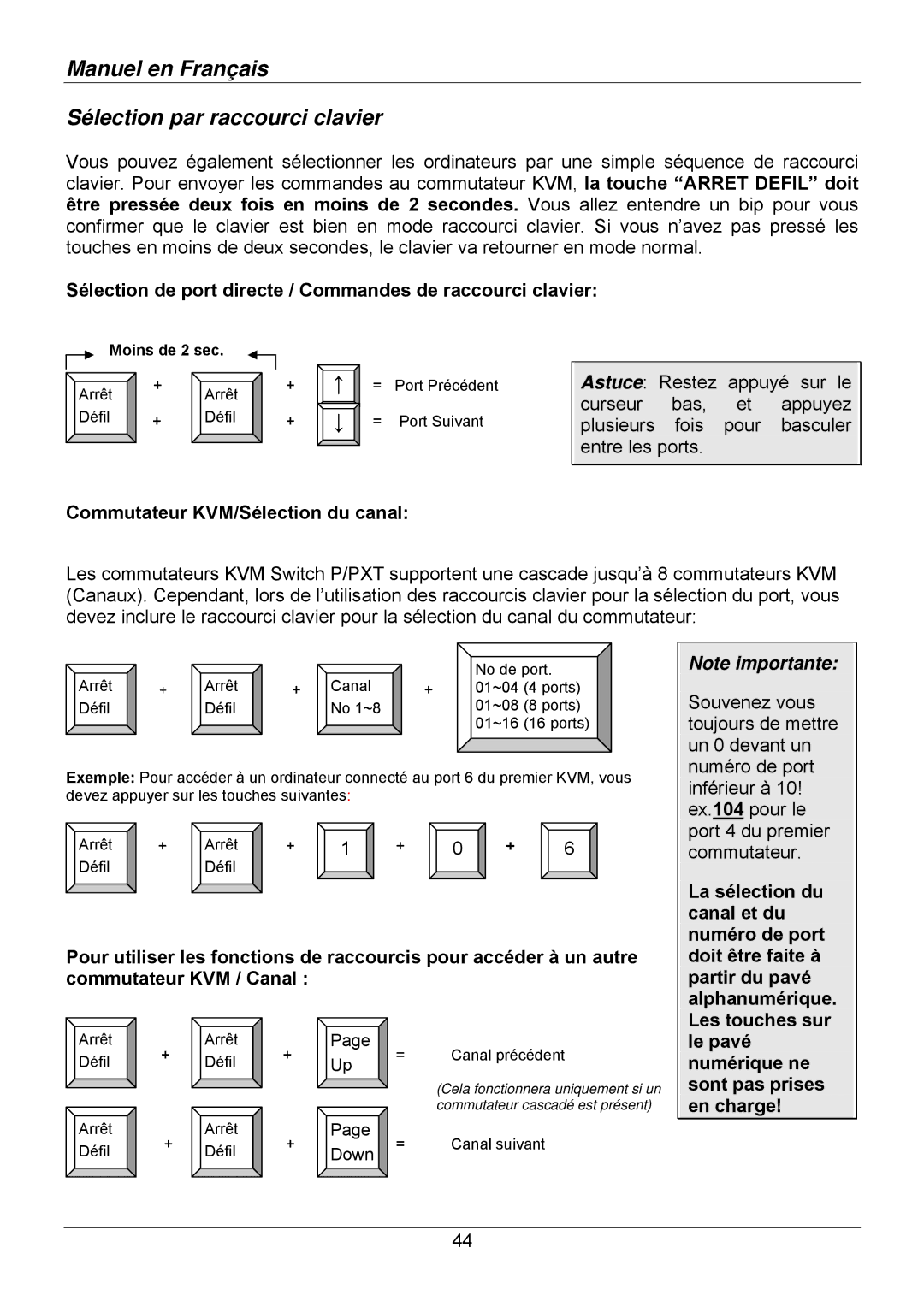 Lindy 32504 Manuel en Français Sélection par raccourci clavier, Sélection de port directe / Commandes de raccourci clavier 