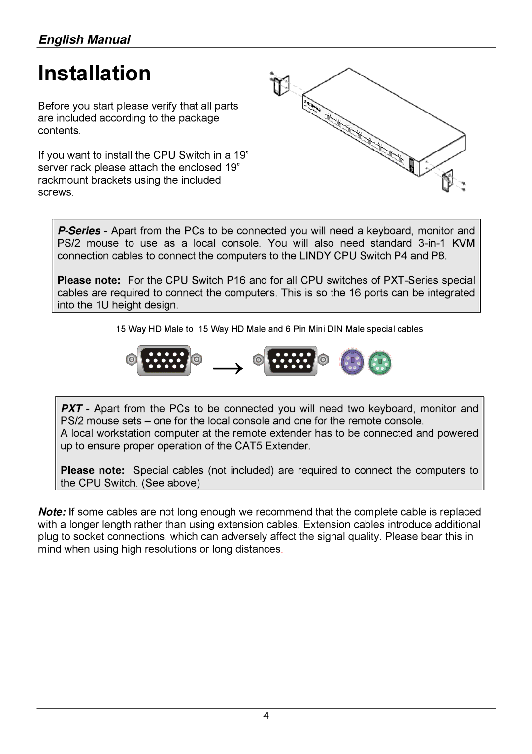 Lindy 32514, 32505, 32503, 32512, 32504, 32513 user manual Installation 