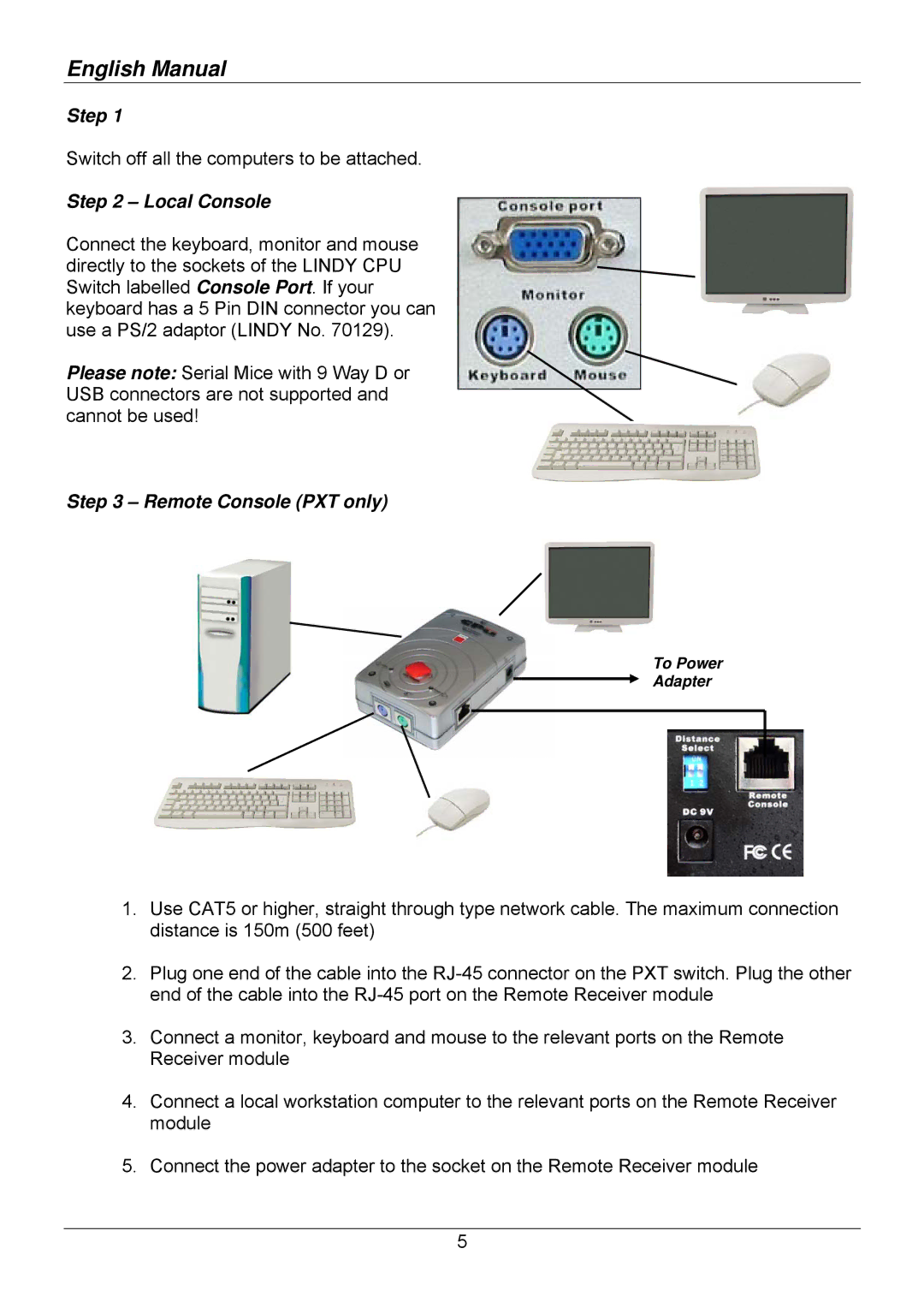 Lindy 32505, 32514, 32503, 32512, 32504, 32513 user manual Step, Local Console, Remote Console PXT only 