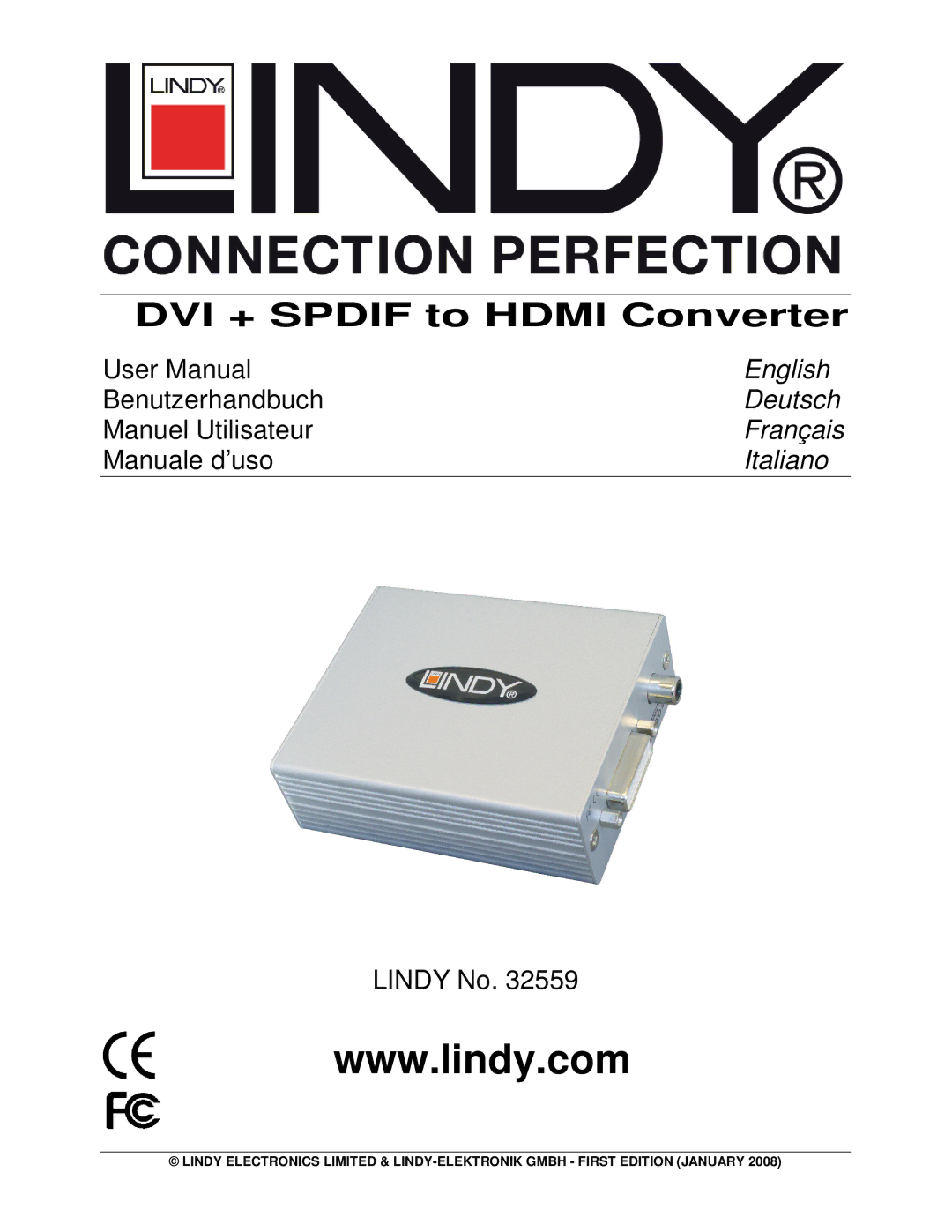 Lindy 32559 user manual DVI + Spdif to Hdmi Converter 