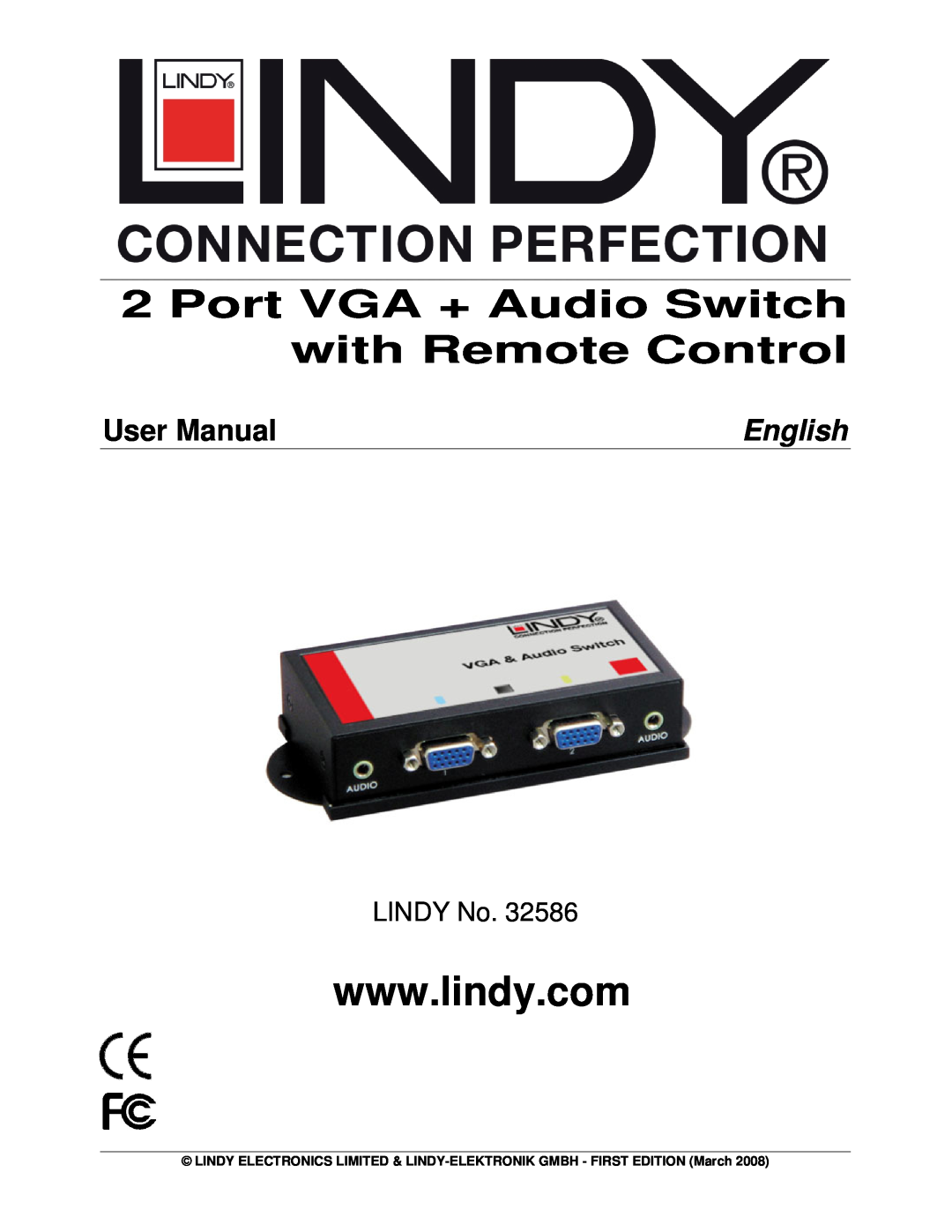 Lindy 32586 user manual Port VGA + Audio Switch with Remote Control, User Manual, English, LINDY No 