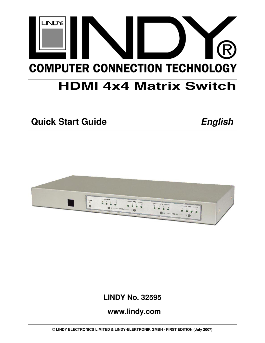 Lindy 32595 quick start Hdmi 4x4 Matrix Switch 