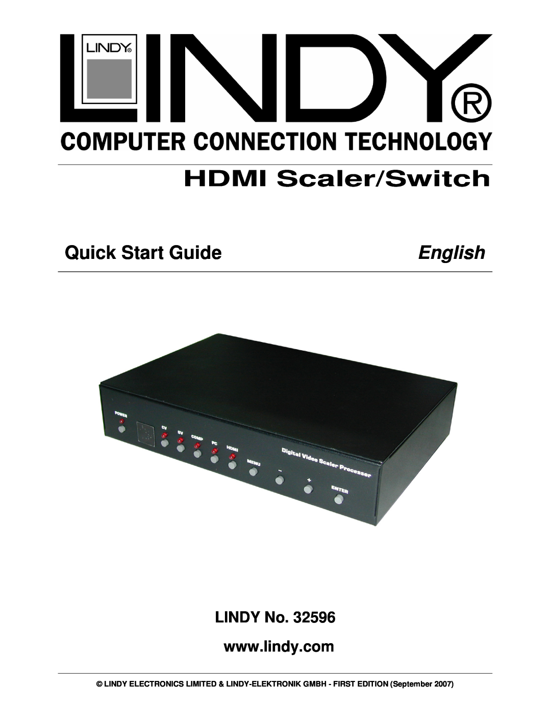 Lindy 32596 quick start HDMI Scaler/Switch, Quick Start Guide, English 