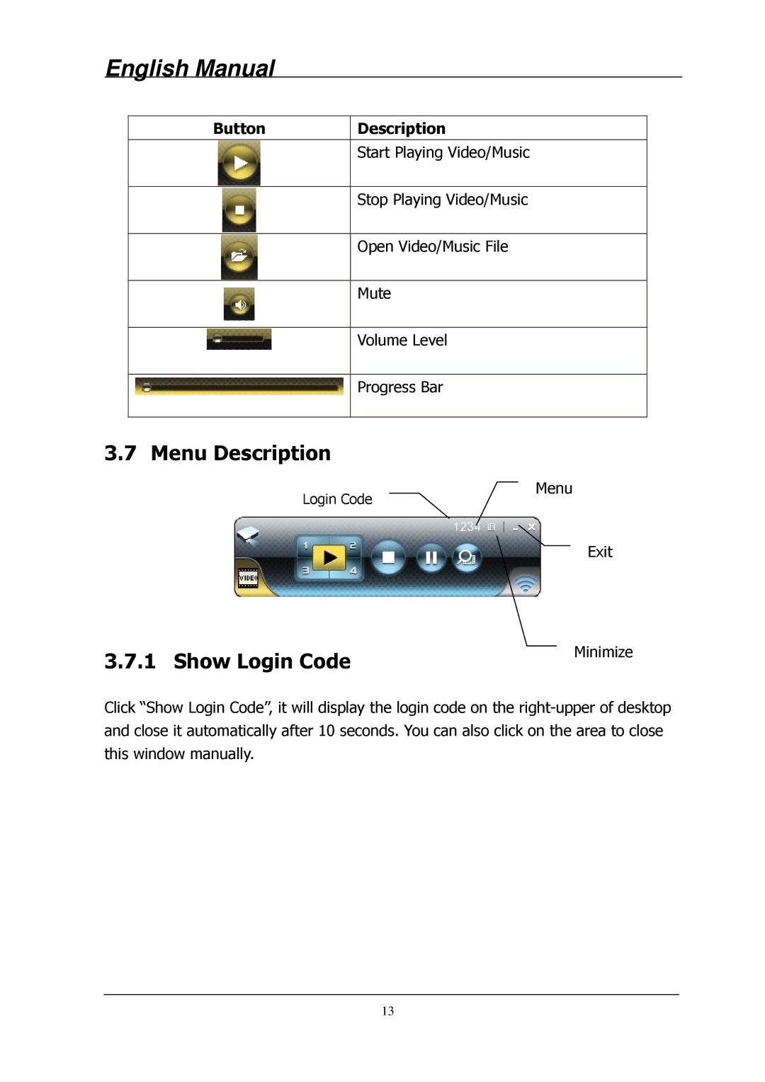 Lindy 32699 user manual Menu Description, Show Login Code 