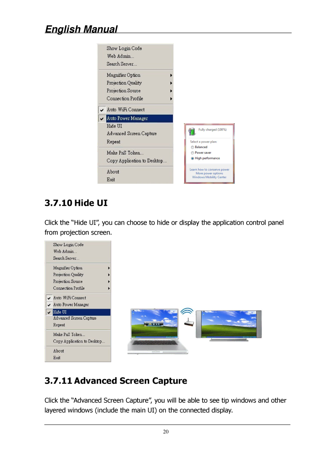 Lindy 32699 user manual Hide UI, Advanced Screen Capture 