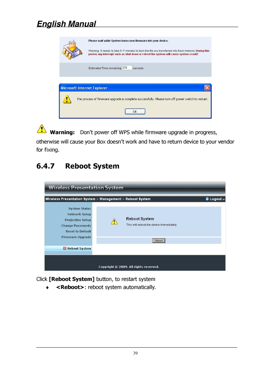 Lindy 32699 user manual Reboot System 