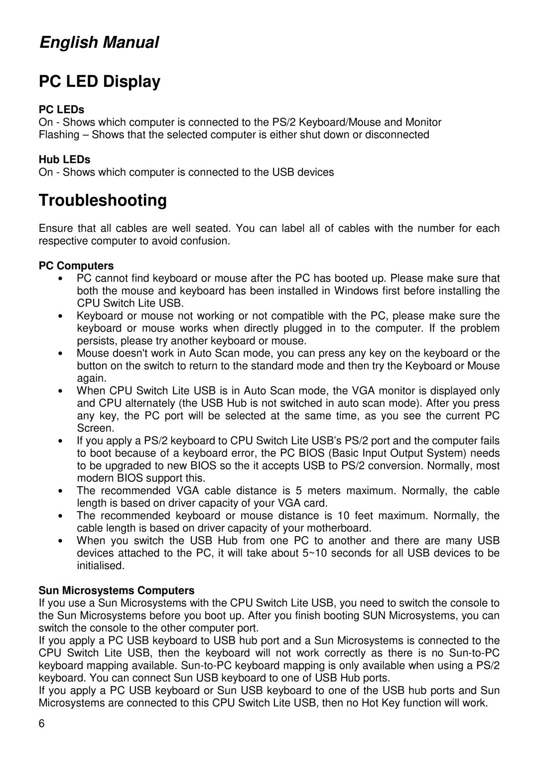 Lindy 32824 user manual PC LED Display, Troubleshooting 