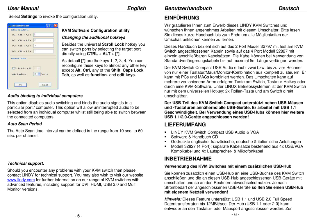 Lindy 32797, 32827 Benutzerhandbuch Deutsch, Changing the additional hotkeys, Audio binding to individual computers 