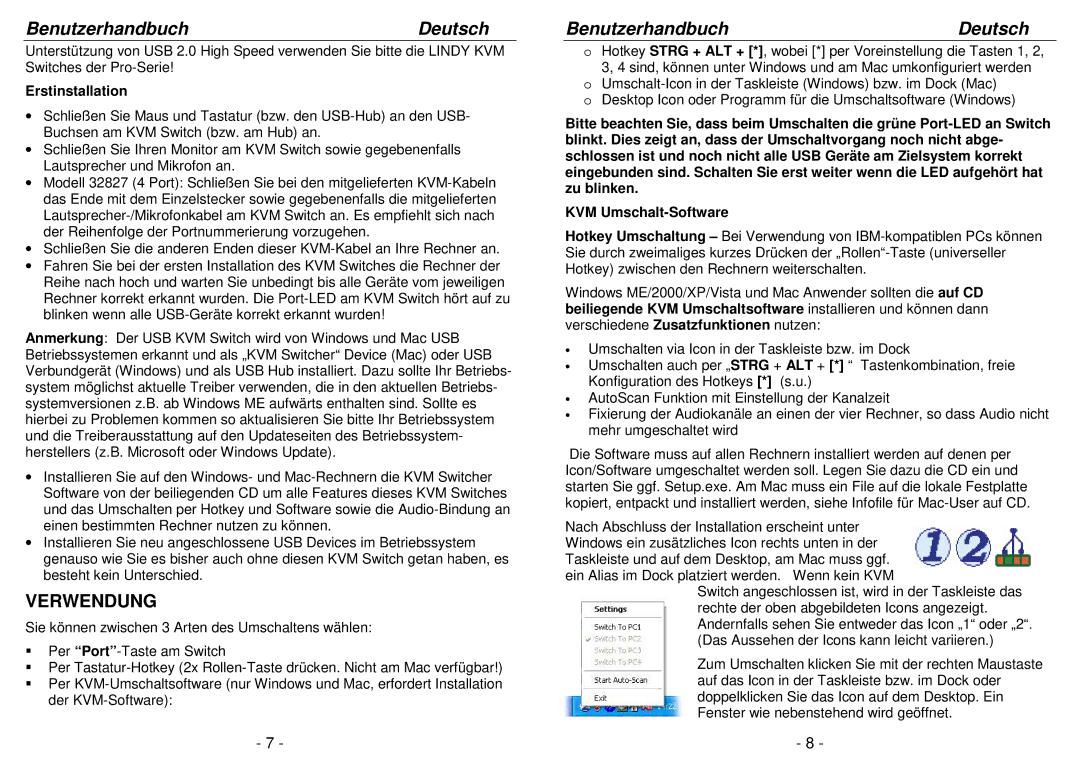 Lindy 32827, 32797 user manual Benutzerhandbuch, Erstinstallation 