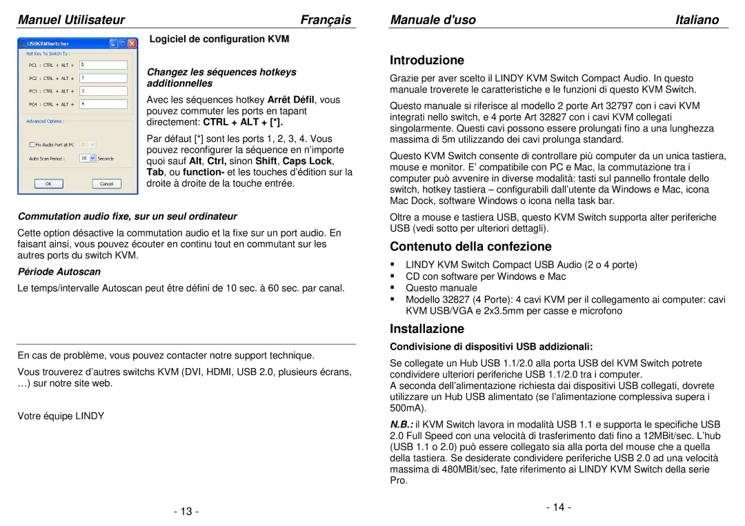 Lindy 32797, 32827 user manual Manuale duso Italiano, Introduzione, Contenuto della confezione, Installazione 