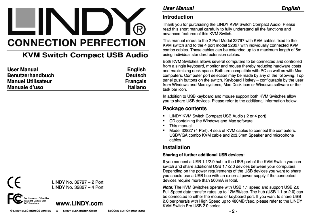 Lindy 32797 user manual User Manual, Benutzerhandbuch, Manuel Utilisateur, Français, Manuale d’uso, English, Introduction 