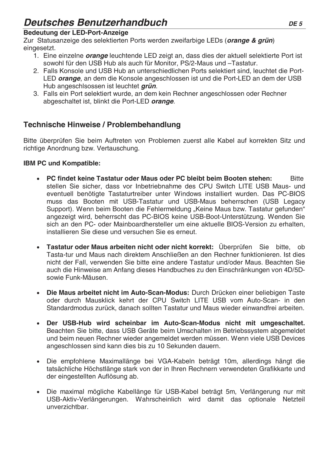 Lindy 32856, 32825 user manual Technische Hinweise / Problembehandlung, Bedeutung der LED-Port-Anzeige 