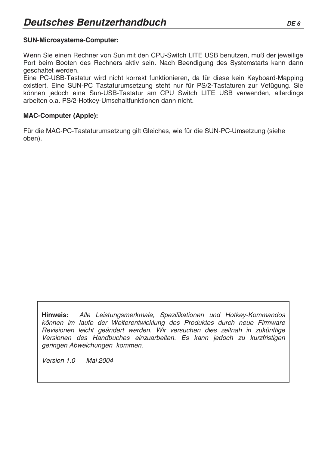 Lindy 32825, 32856 user manual SUN-Microsystems-Computer, MAC-Computer Apple 