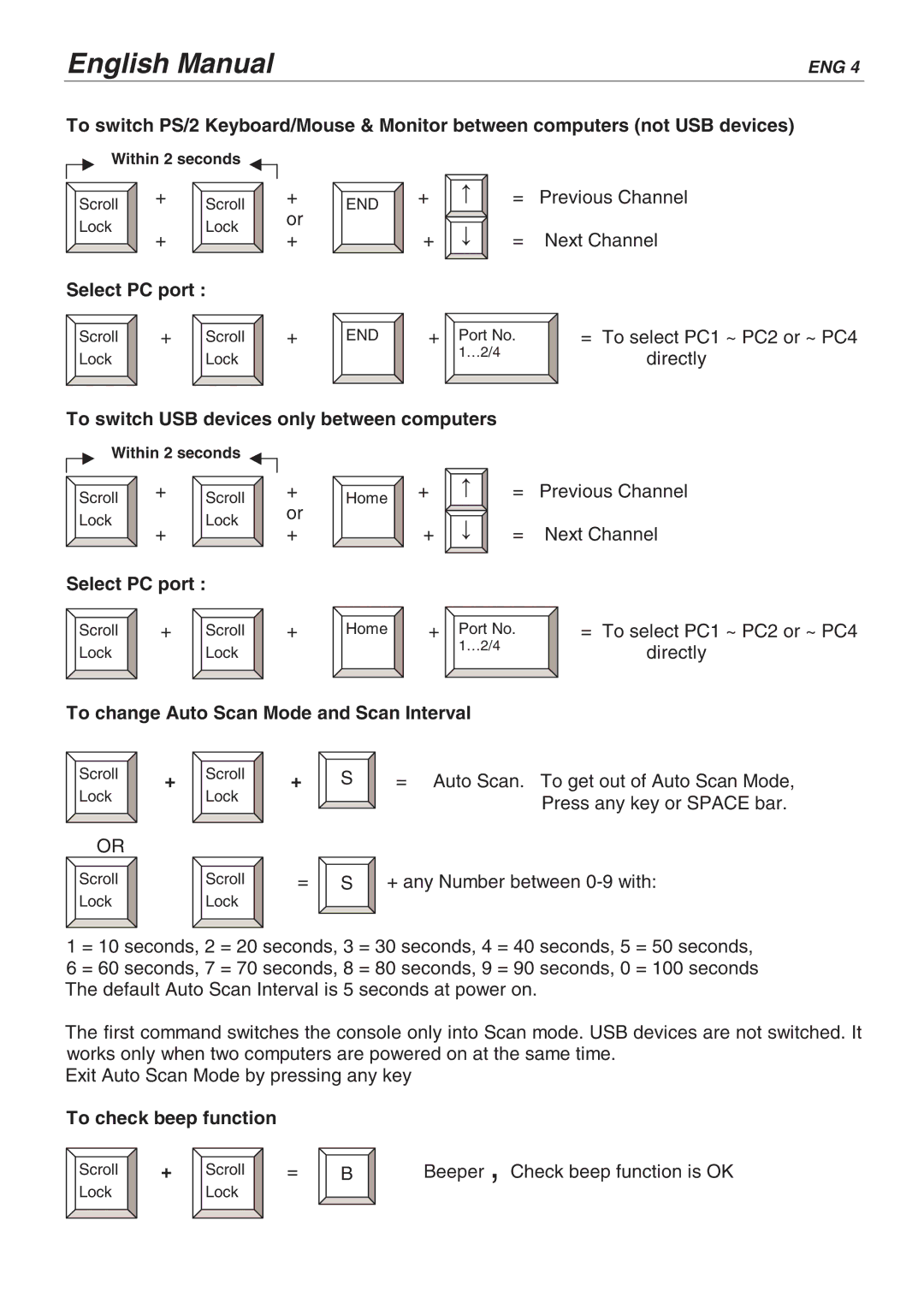 Lindy 32856, 32825 user manual To switch USB devices only between computers, To change Auto Scan Mode and Scan Interval 