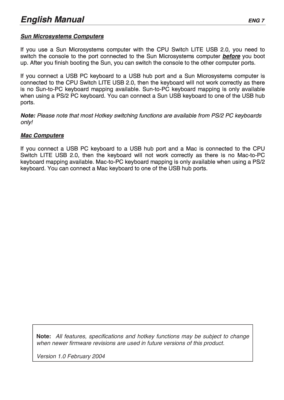 Lindy 32825, 32856 user manual English Manual, Sun Microsystems Computers, Mac Computers 