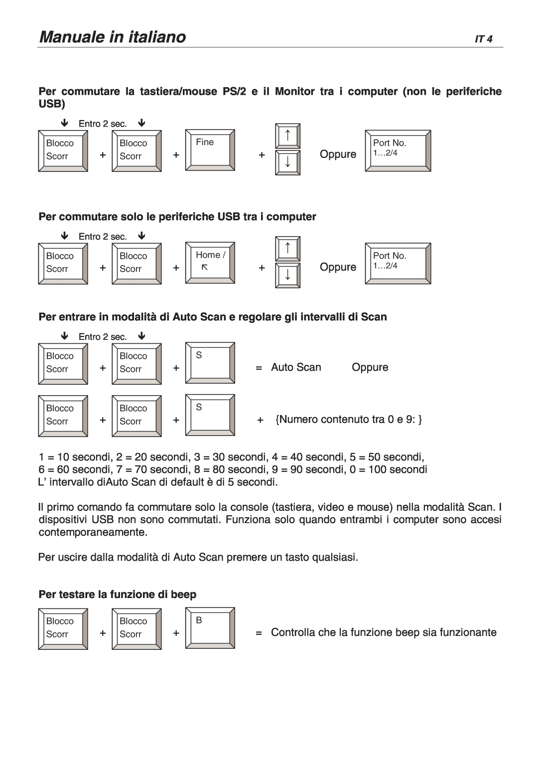 Lindy 32856 Manuale in italiano, Per commutare solo le periferiche USB tra i computer, Per testare la funzione di beep 