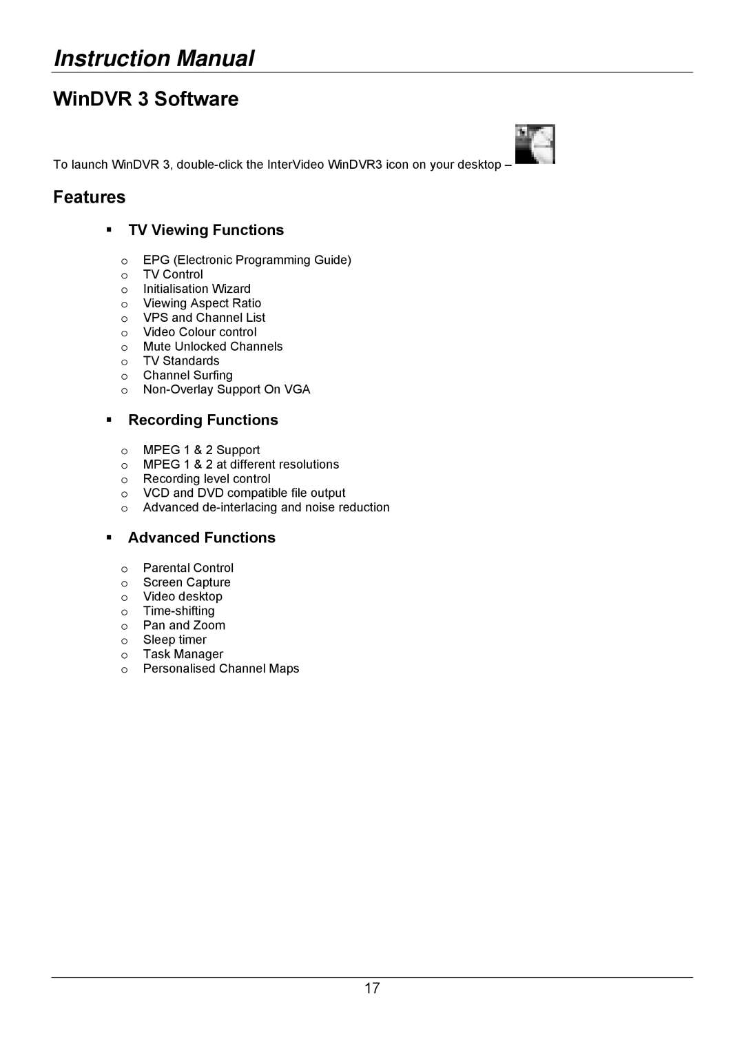 Lindy 32898 user manual WinDVR 3 Software, TV Viewing Functions 