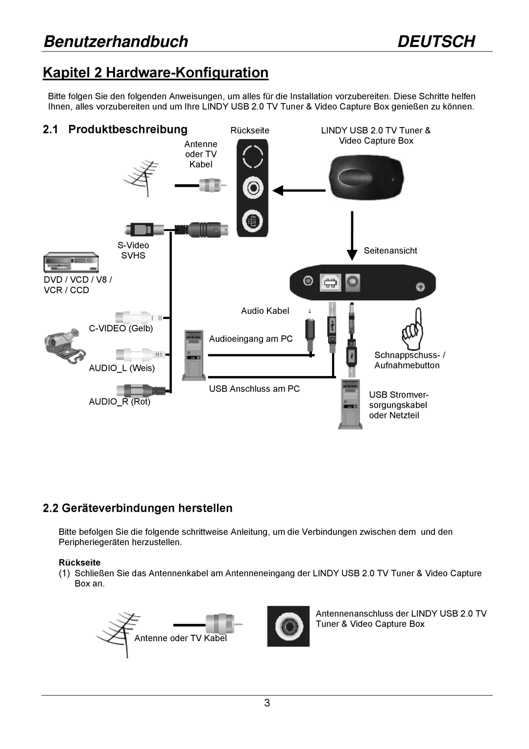 Lindy 32898 user manual Produktbeschreibung, Geräteverbindungen herstellen, Rückseite 