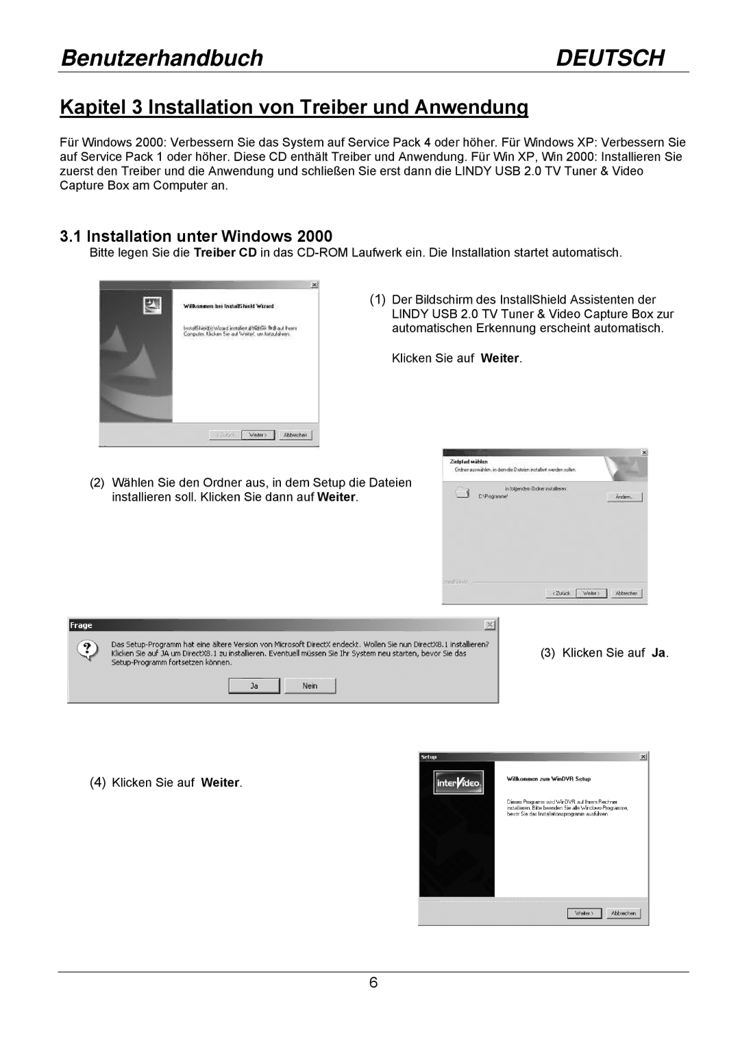 Lindy 32898 user manual Kapitel 3 Installation von Treiber und Anwendung, Installation unter Windows 