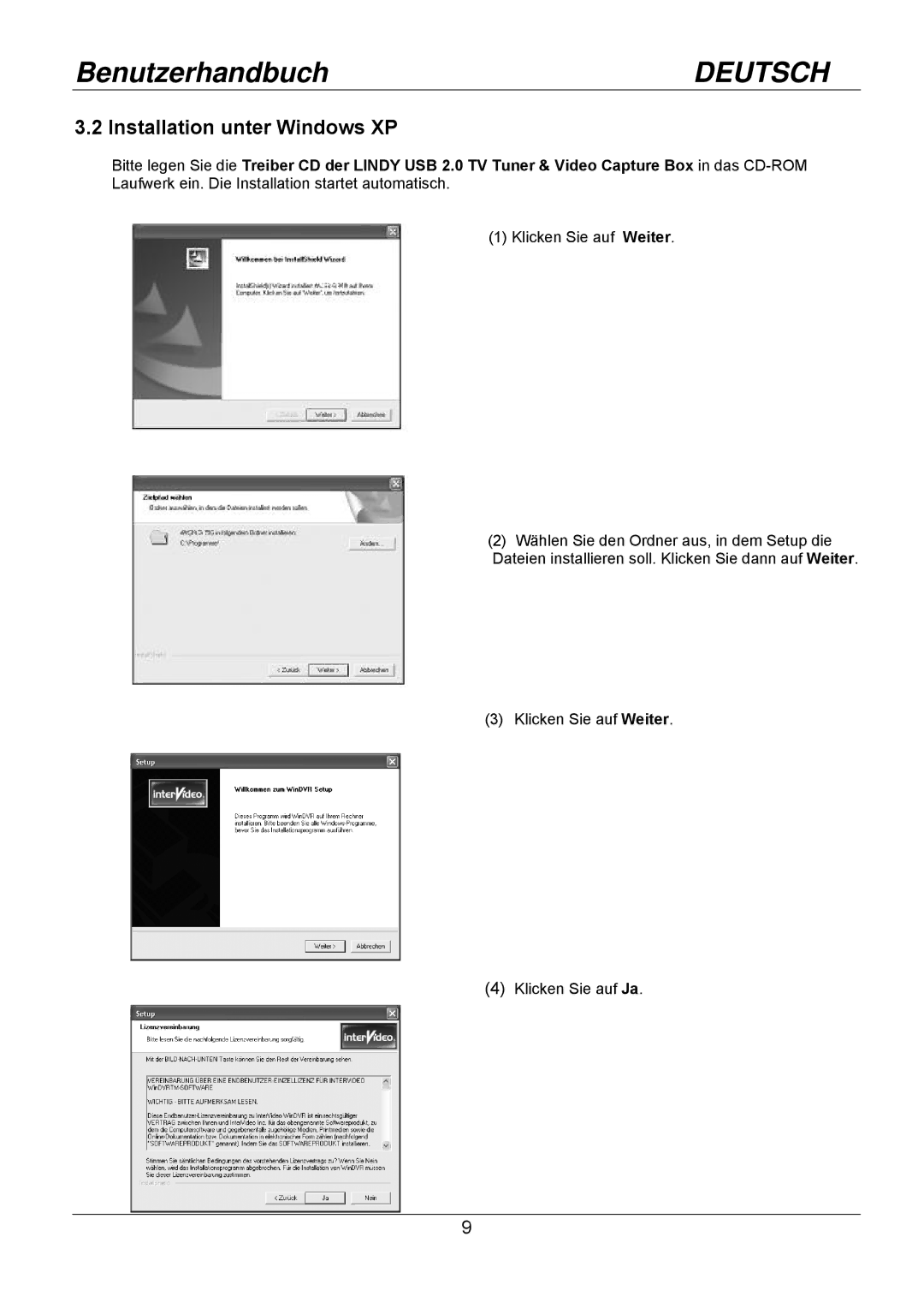 Lindy 32898 user manual Installation unter Windows XP 