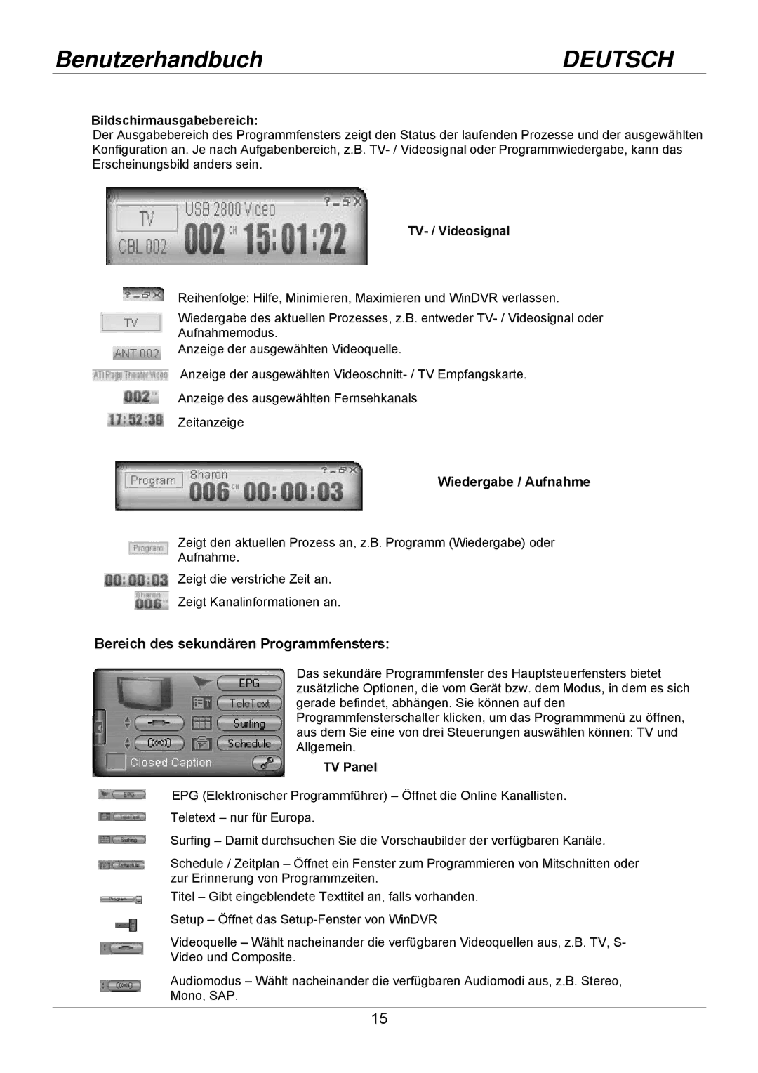 Lindy 32898 user manual Bildschirmausgabebereich, TV- / Videosignal, TV Panel 