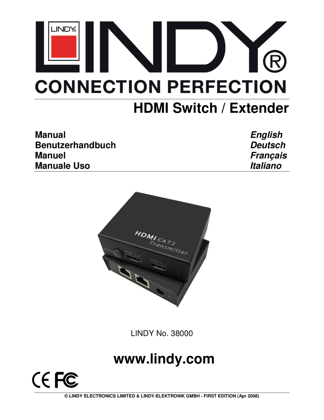 Lindy 38000 manual Hdmi Switch / Extender 