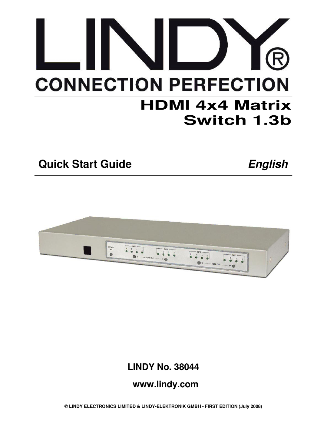 Lindy 38044 quick start Hdmi 4x4 Matrix Switch 1.3b 