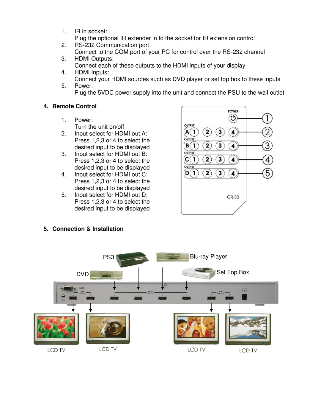 Lindy 38044 quick start Remote Control, Connection & Installation 