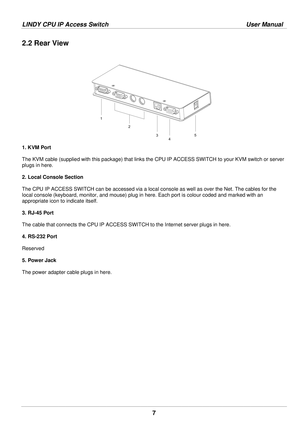 Lindy 39401 user manual Rear View 