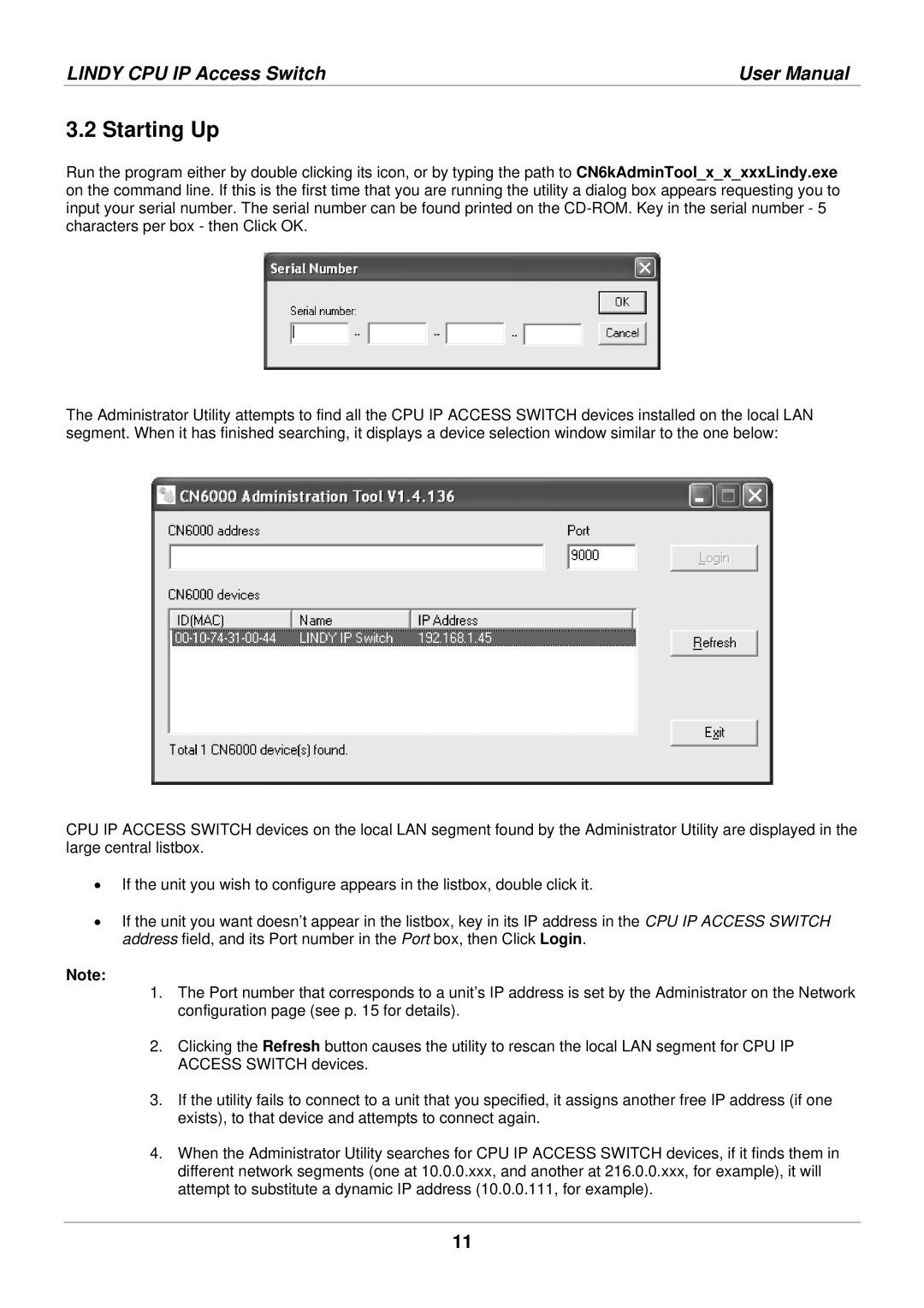 Lindy 39401 user manual Starting Up 