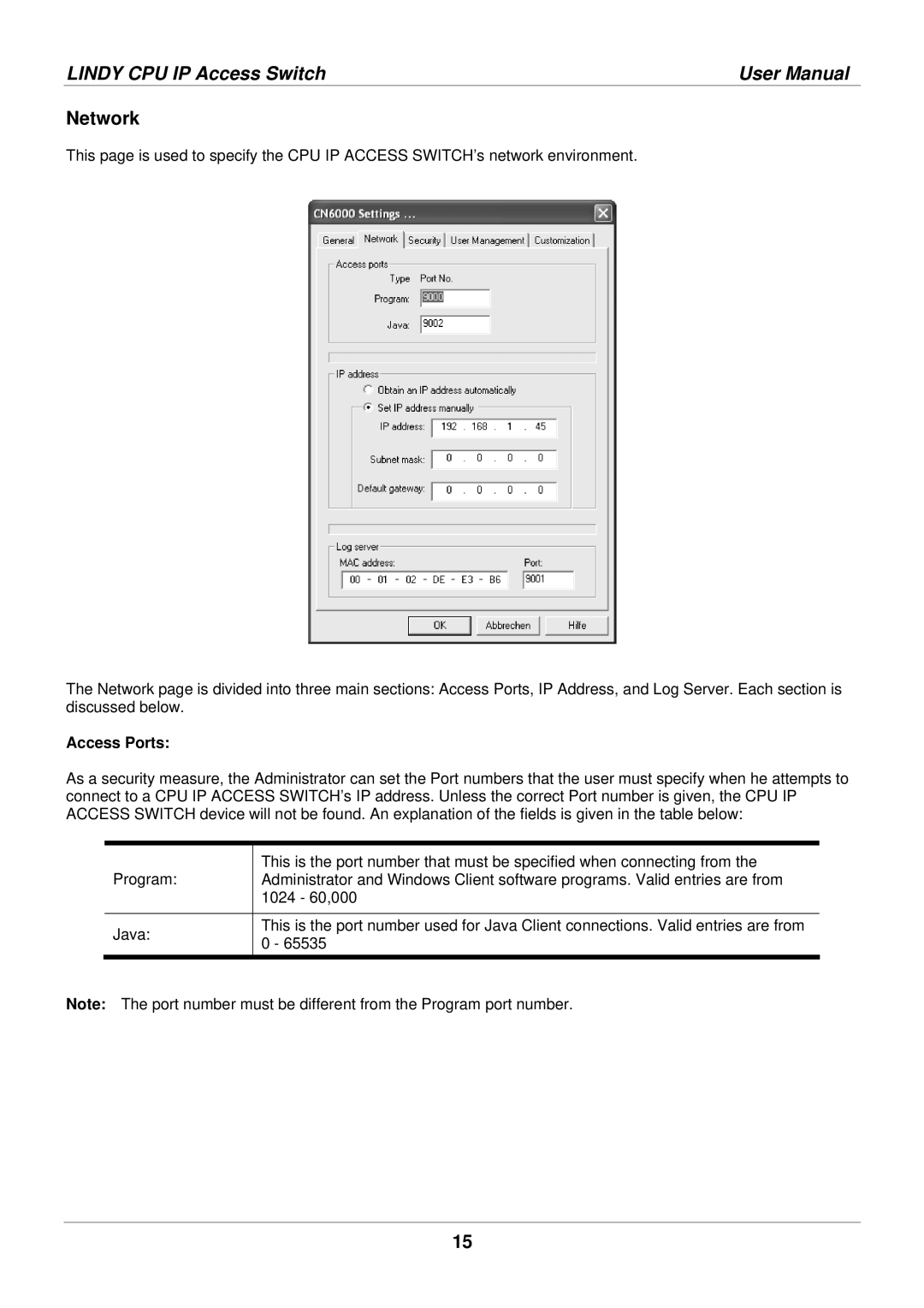 Lindy 39401 user manual Network, Access Ports 