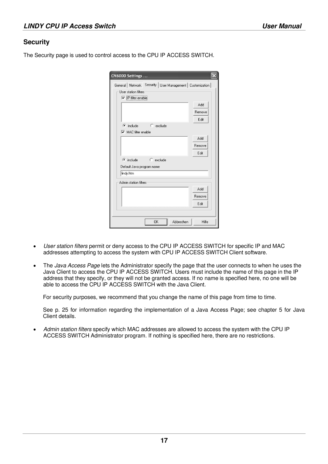 Lindy 39401 user manual Security 