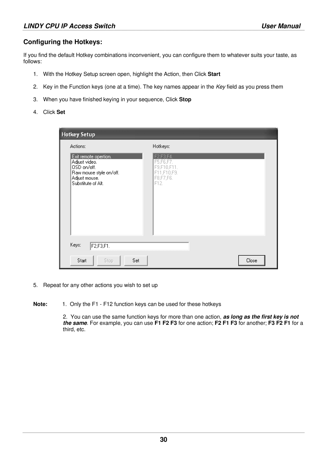 Lindy 39401 user manual Configuring the Hotkeys 