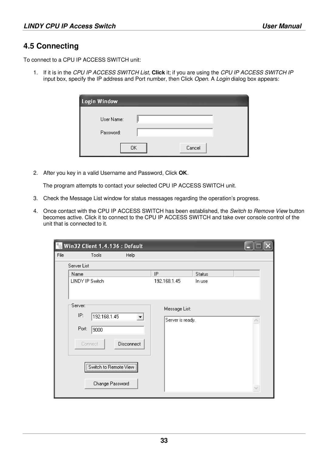 Lindy 39401 user manual Connecting 