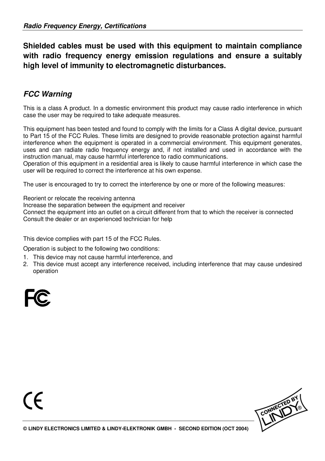 Lindy 39401 user manual FCC Warning 