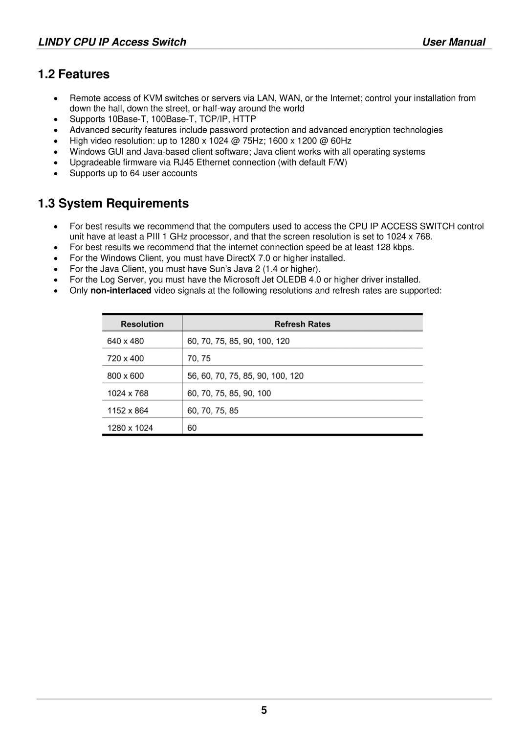 Lindy 39401 user manual Features, System Requirements 