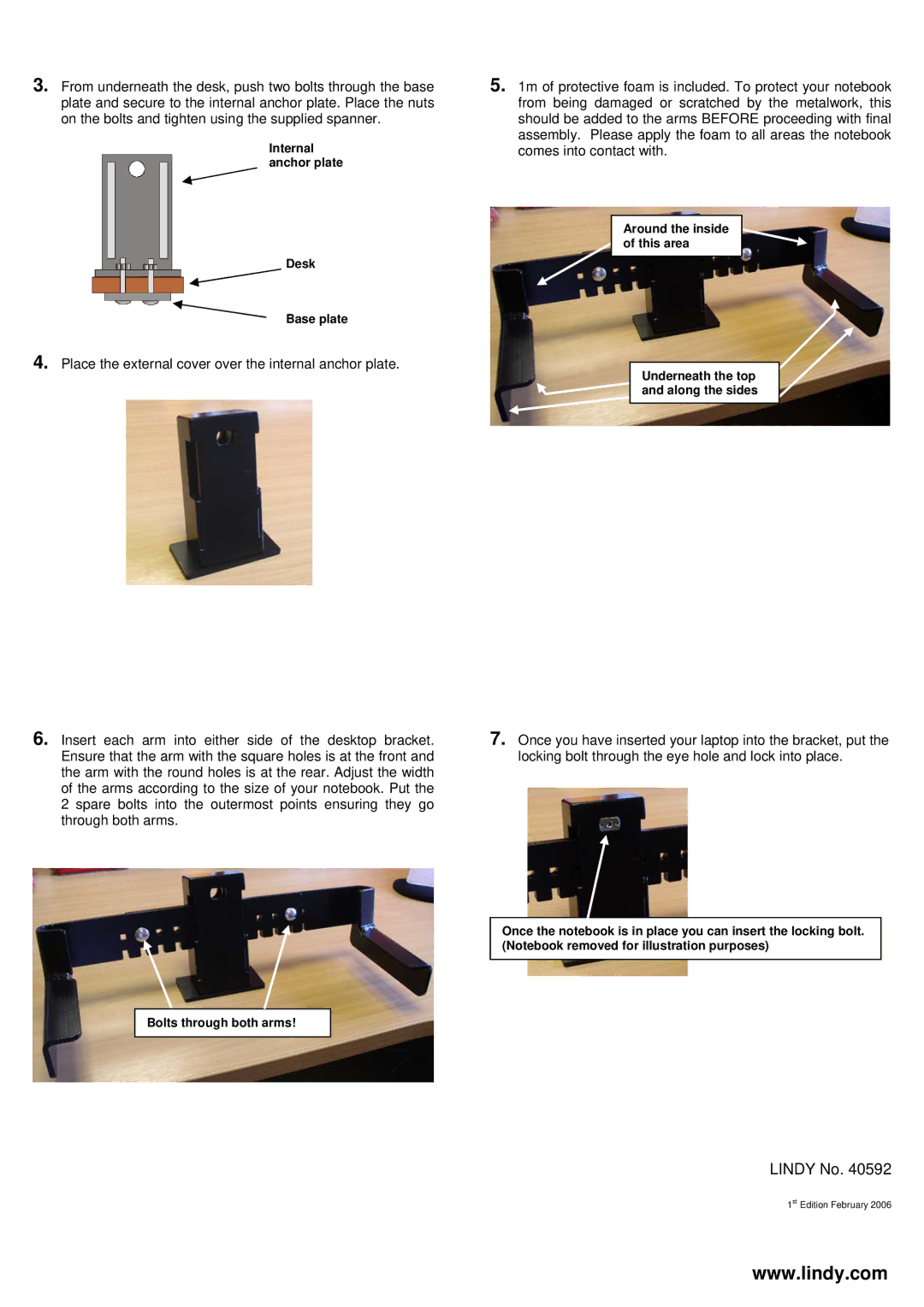 Lindy 40592 dimensions Internal anchor plate Desk Base plate 