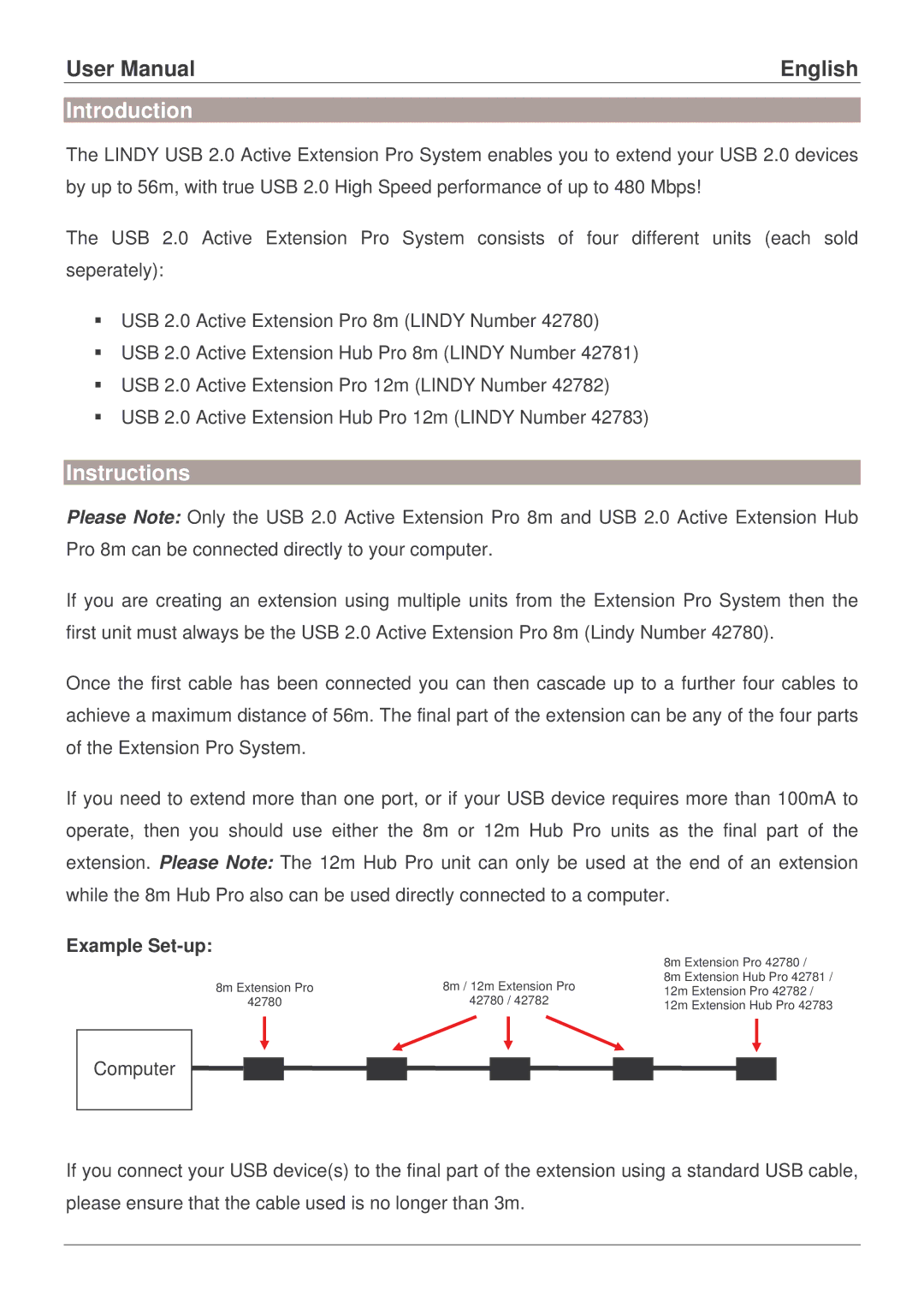 Lindy 42783, 42780, 42781, 42782 user manual Introduction, Instructions, Example Set-up 