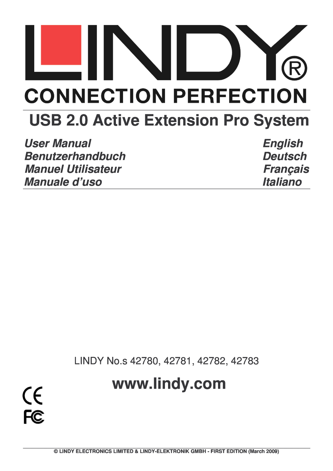 Lindy 42781 user manual USB 2.0 Active Extension Pro System, User Manual, English, Benutzerhandbuch, Deutsch, Français 