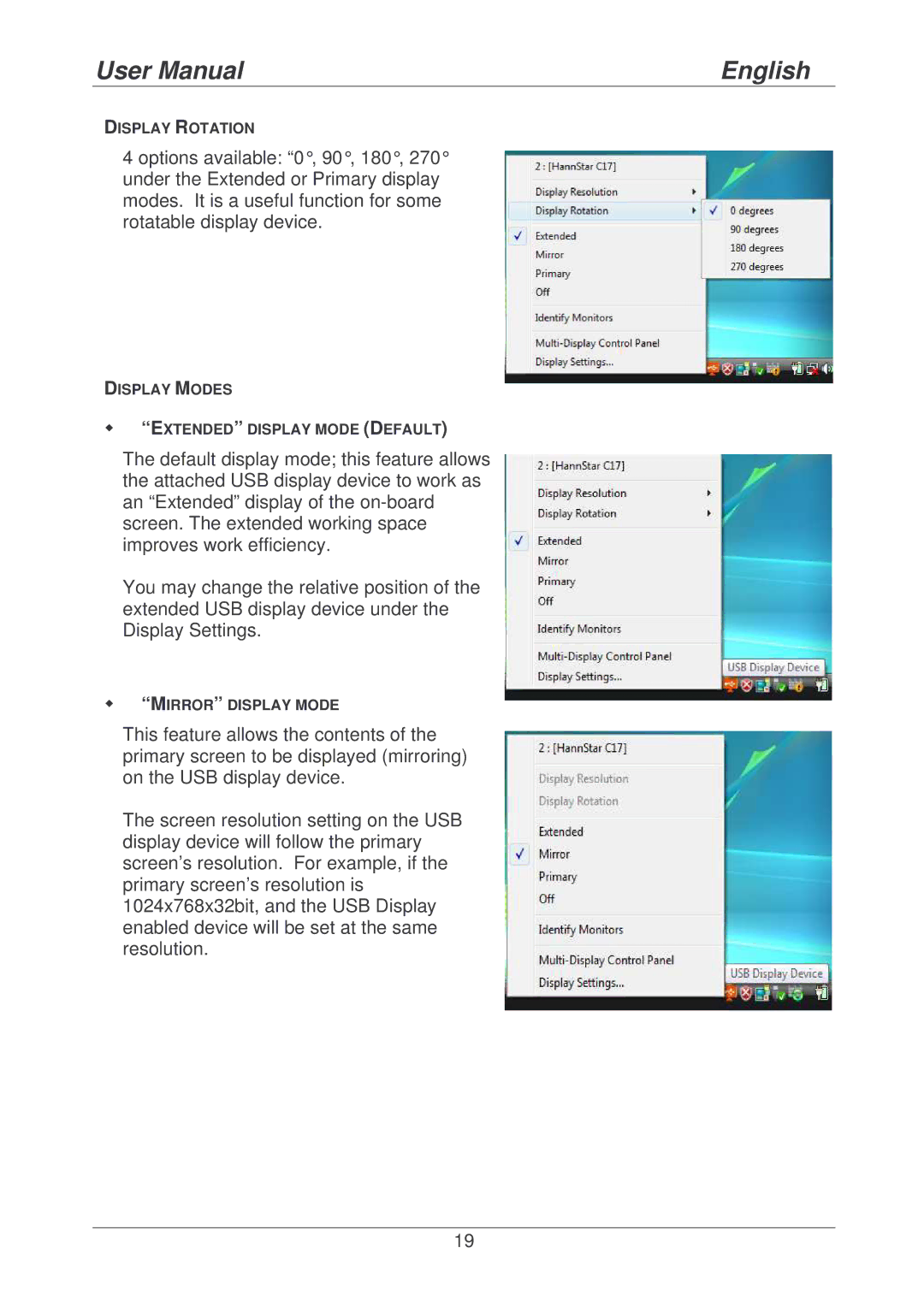 Lindy 42799 user manual Display Rotation 