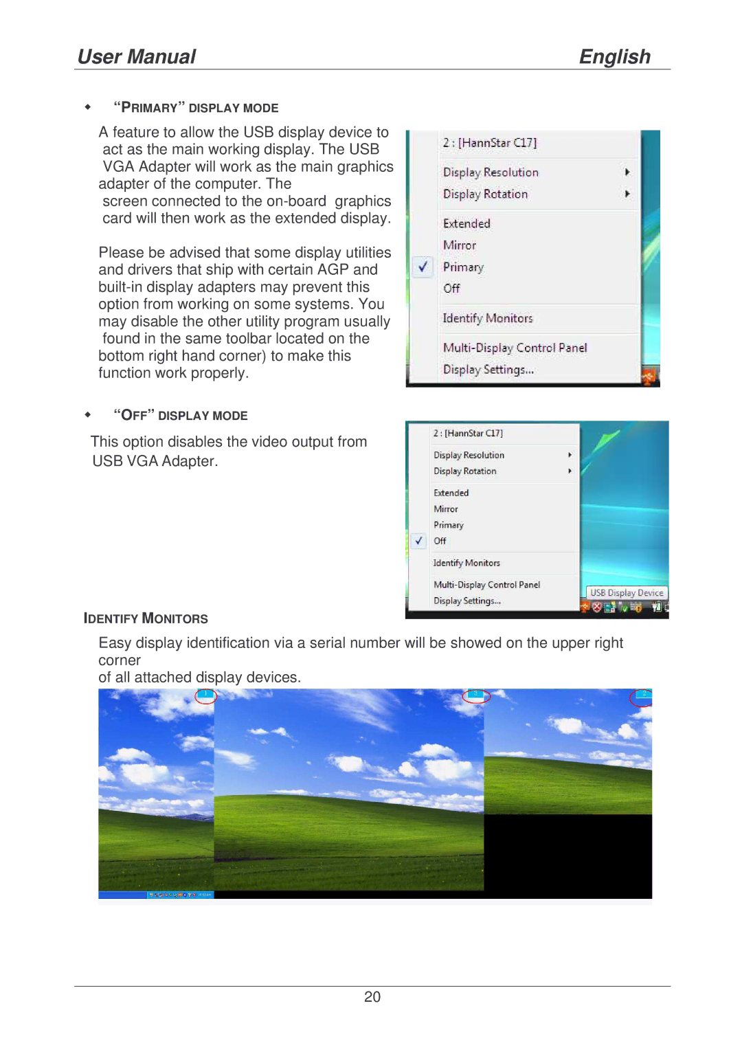 Lindy 42799 user manual This option disables the video output from USB VGA Adapter 