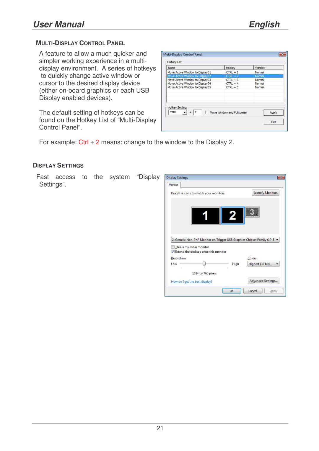 Lindy 42799 user manual Fast access to the system Display Settings 