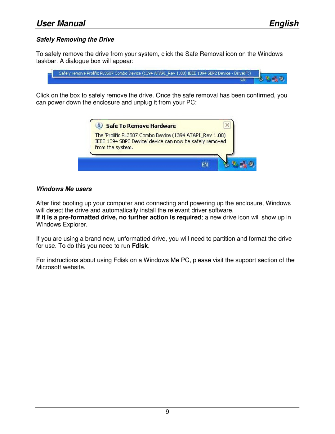 Lindy 42807v0 user manual Safely Removing the Drive, Windows Me users 