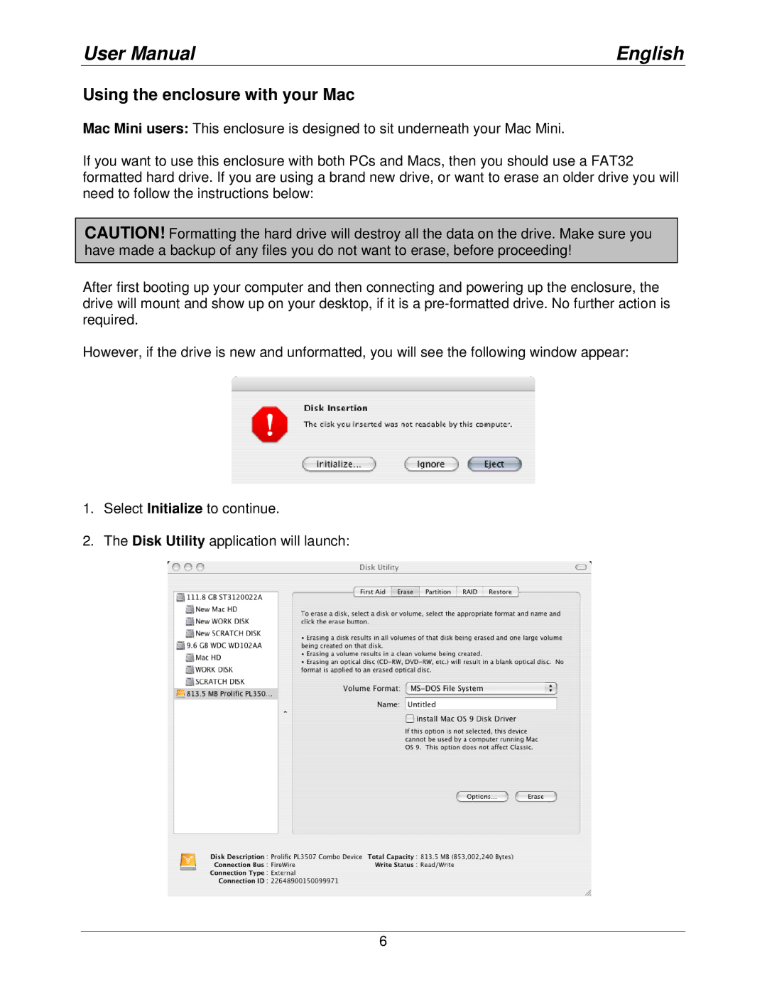 Lindy 42807v0 user manual Using the enclosure with your Mac 