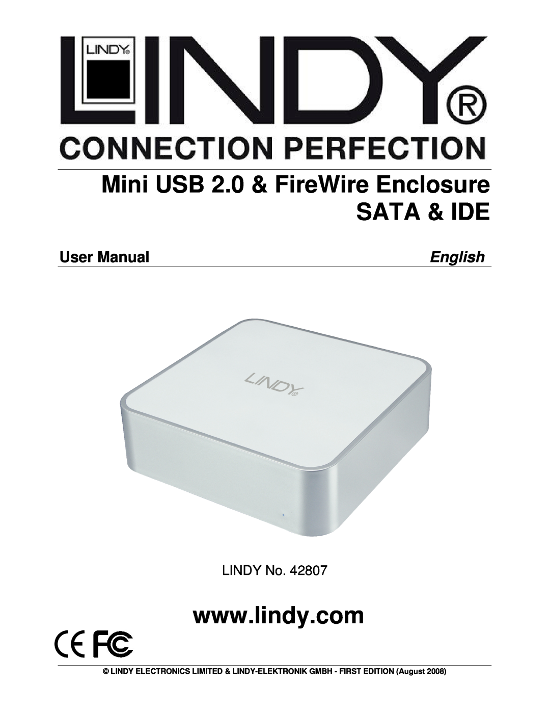 Lindy 42807v0 user manual Mini USB 2.0 & FireWire Enclosure SATA & IDE, User Manual, English, LINDY No 