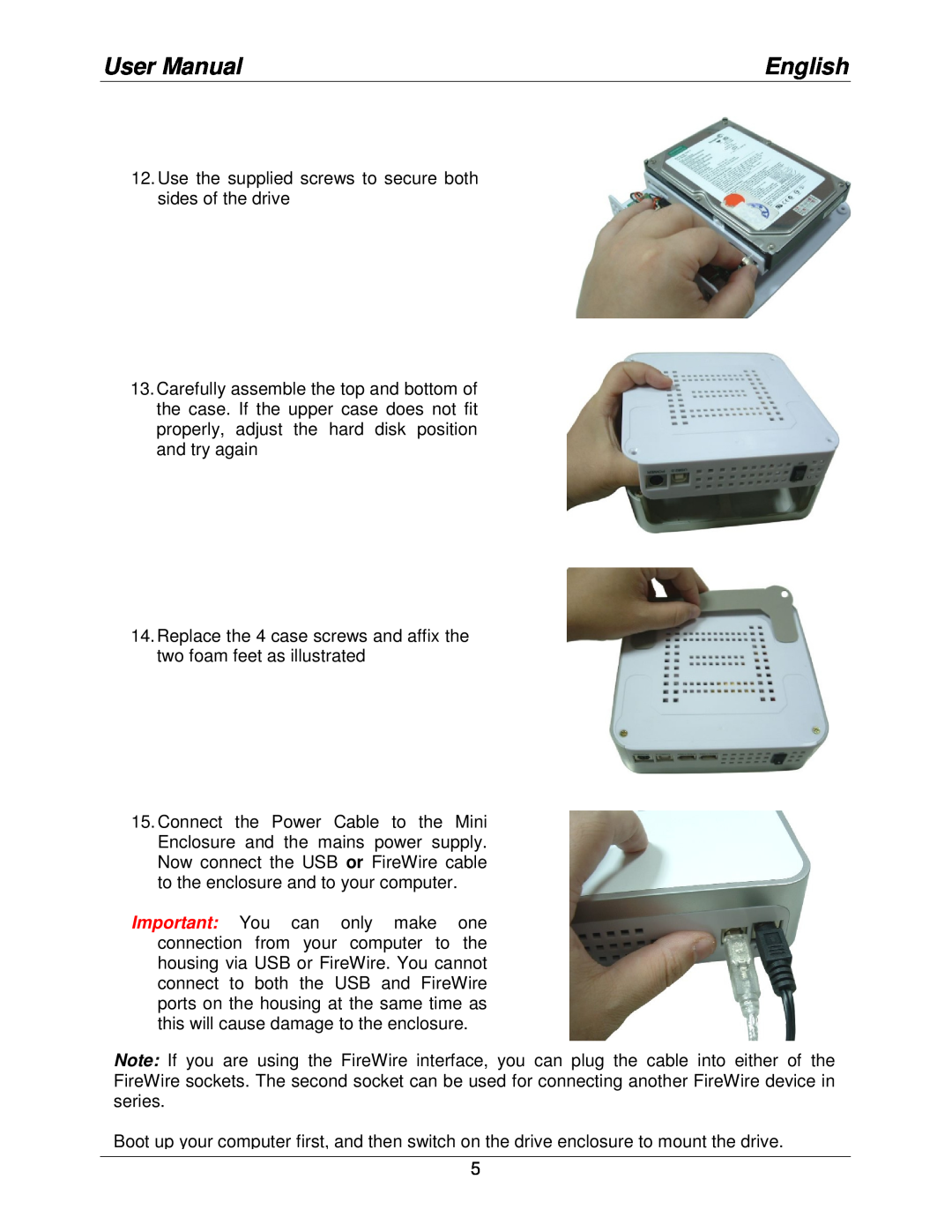 Lindy 42807v0 user manual User Manual, English, Use the supplied screws to secure both sides of the drive 