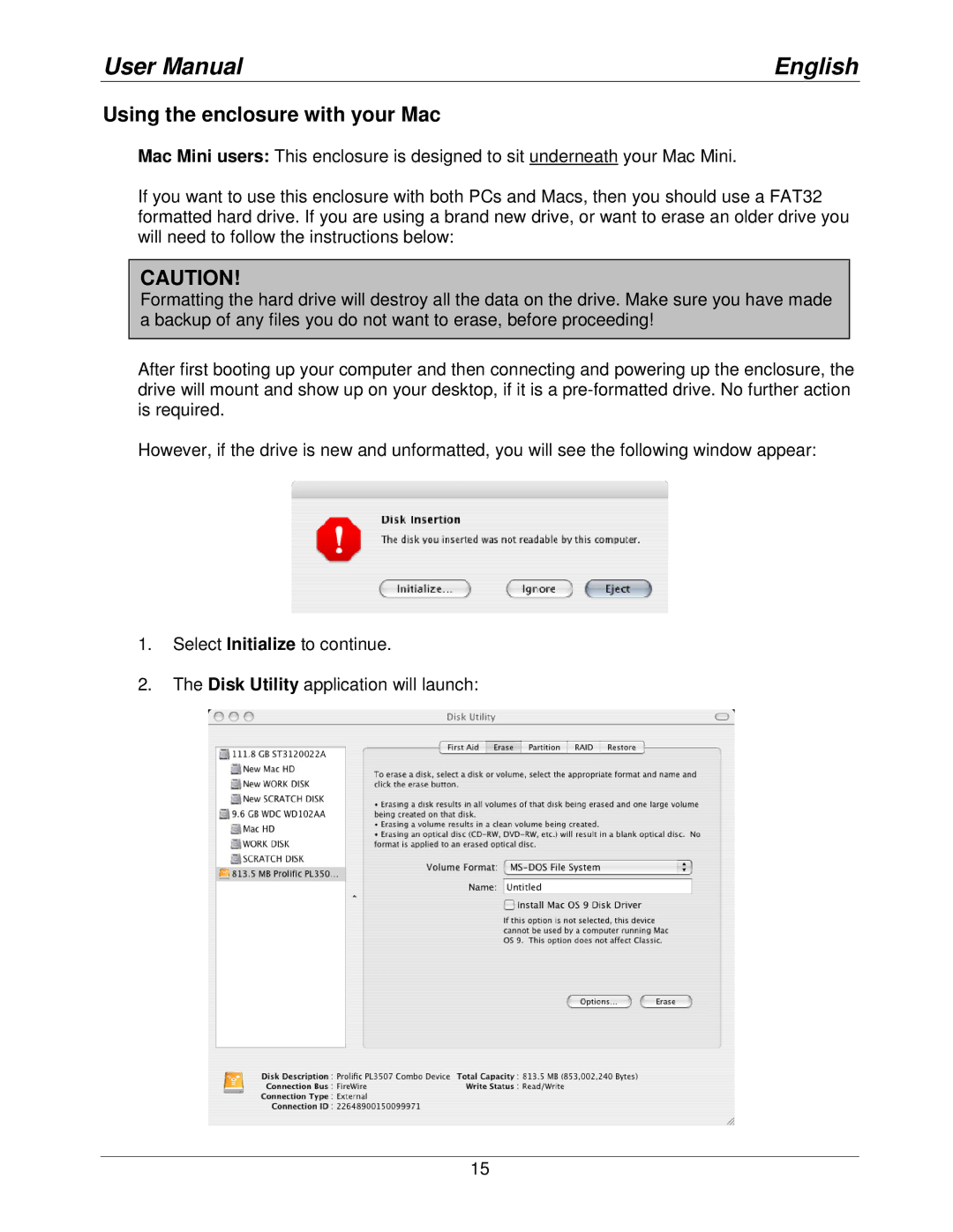 Lindy 42808 user manual Using the enclosure with your Mac 