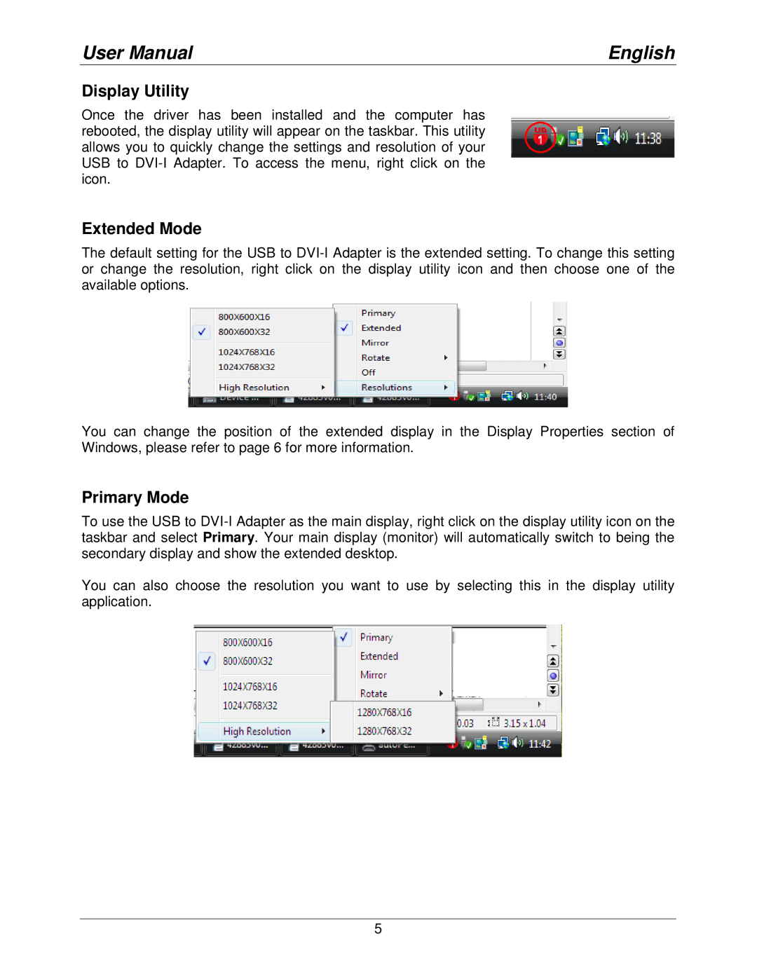 Lindy 42883 user manual Display Utility, Extended Mode, Primary Mode 