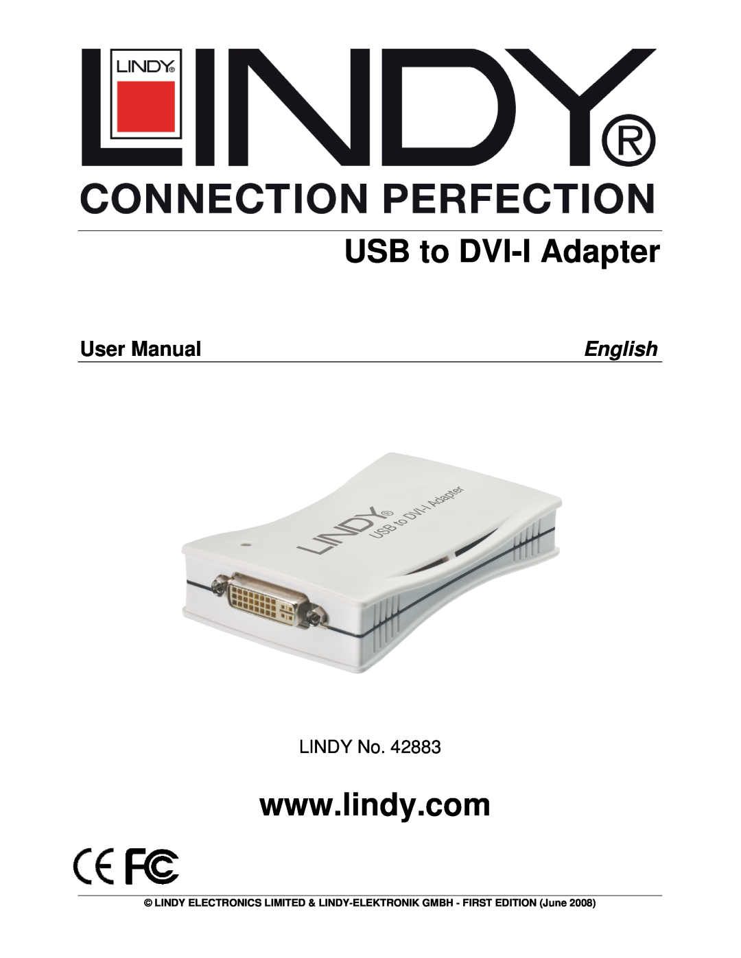 Lindy 42883 user manual USB to DVI-I Adapter, User Manual, English, LINDY No 